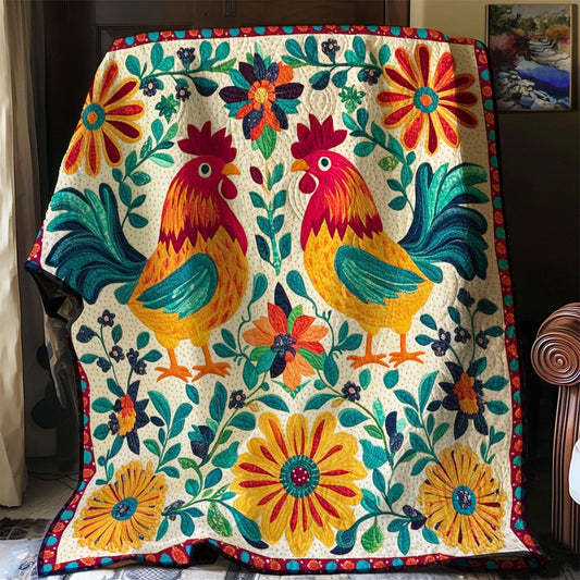 Red Barn Rooster Quilt Blanket