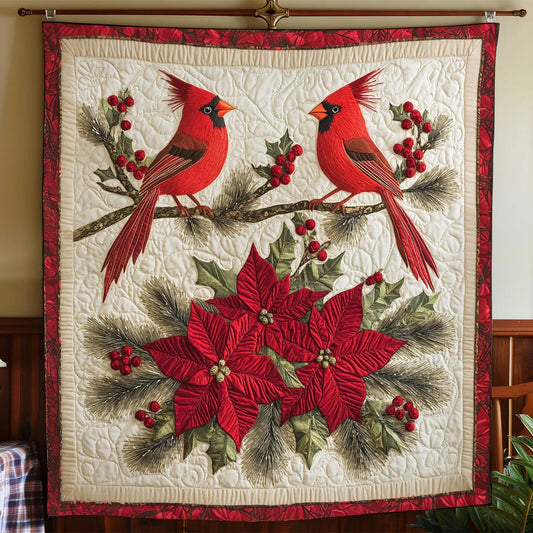 Red Cardinal Couple Quilt Blanket