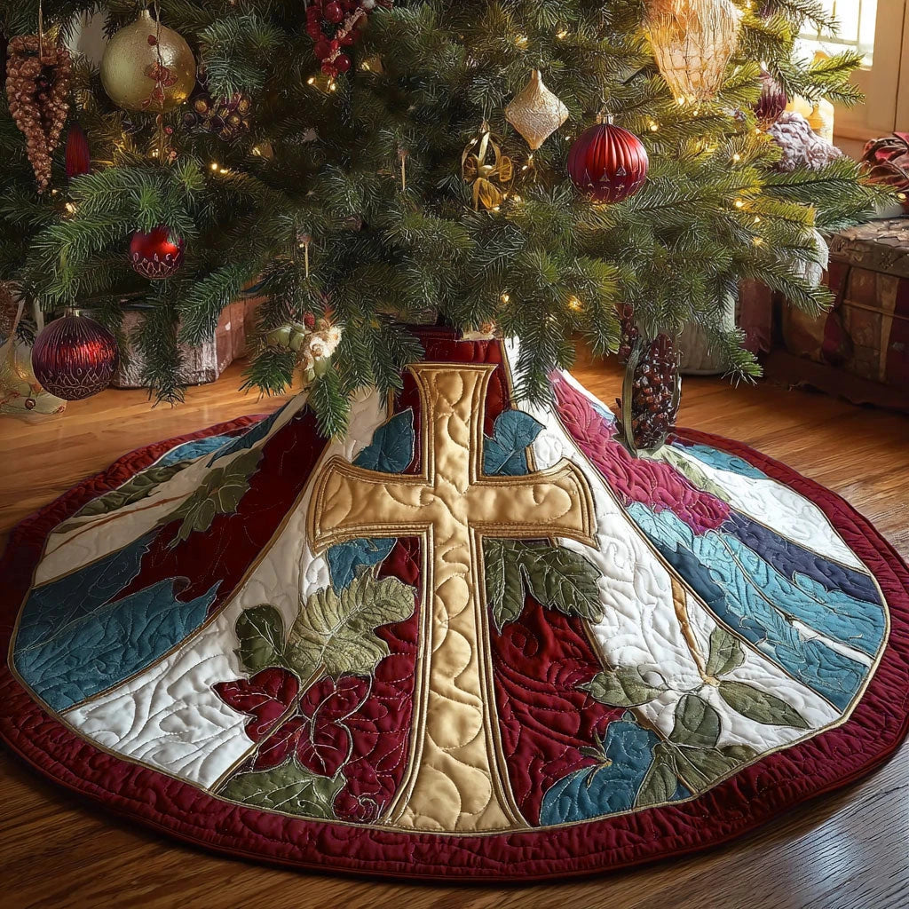 Red Eternal Faith Christmas Quilted Tree Skirt