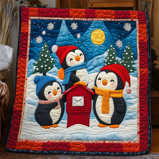 Red Mailbox Penguin Quilt Blanket