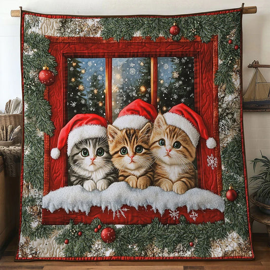 Red Plaid Cat Quilt Blanket