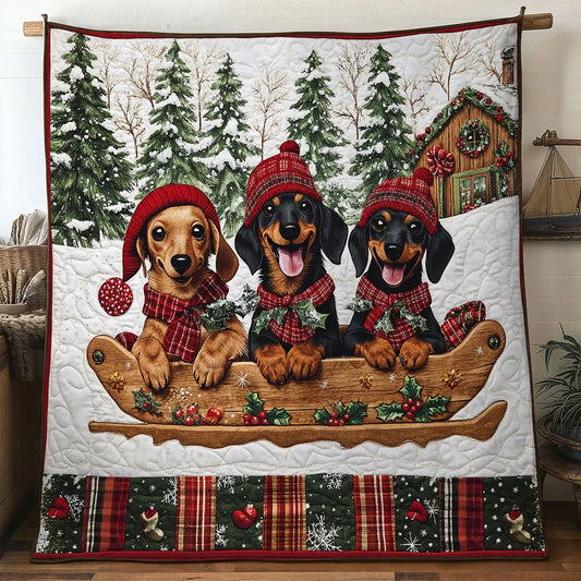 Red Plaid Dachshund Quilt Blanket