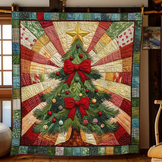 Red Ribbon Tree Quilt Blanket