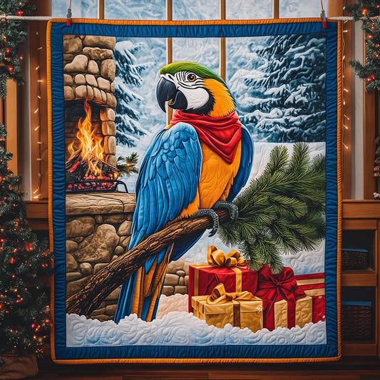 Red Scarf Macaw Holiday Quilt Blanket