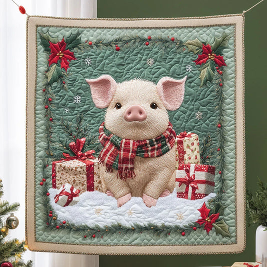Red Scarf Pig Quilt Blanket