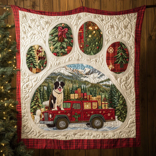 Red Truck Border Collie Paw Quilt Blanket
