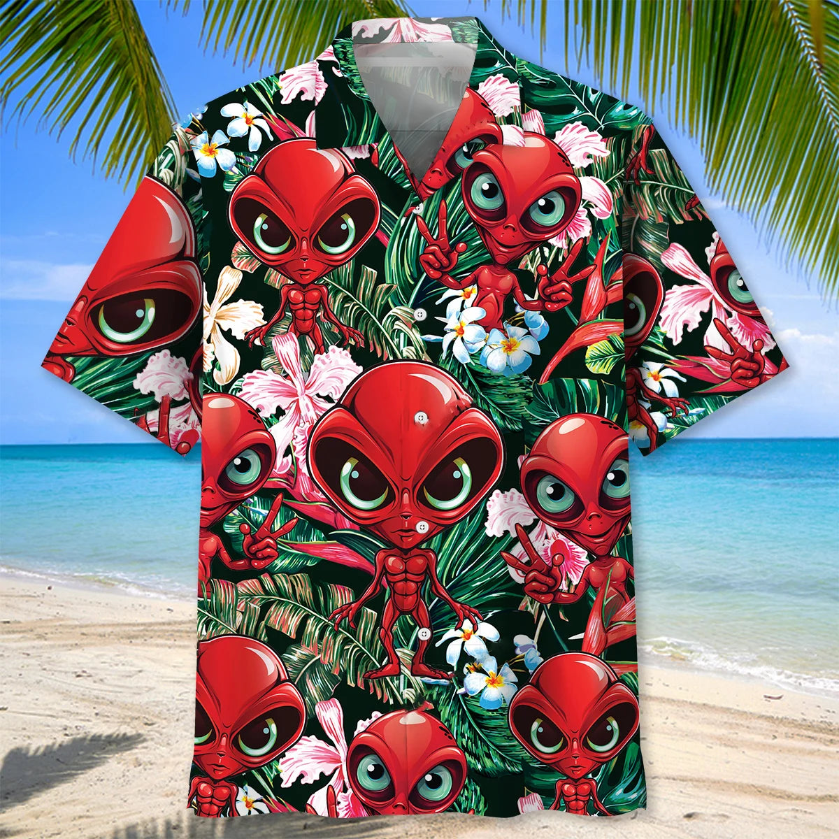 Red Alien Hawaiian Shirt, custom shirt gift for men