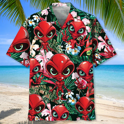 Red Alien Hawaiian Shirt, custom shirt gift for men