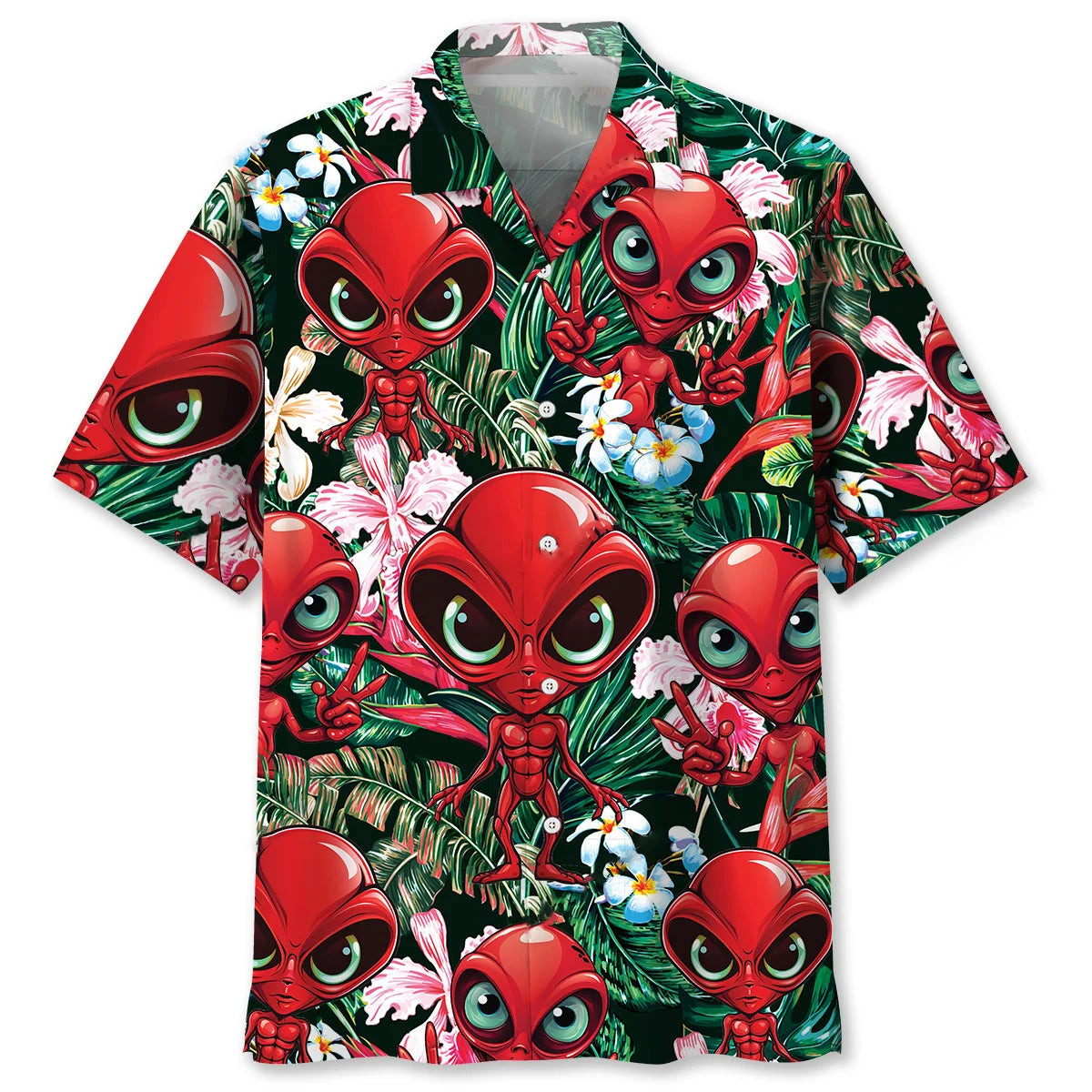 Red Alien Hawaiian Shirt, custom shirt gift for men (view 2)