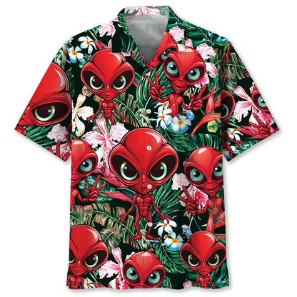 Red Alien Hawaiian Shirt, custom shirt gift for men (view 2)