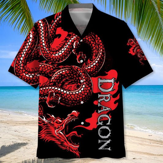 Red Chinese Dragon Hawaiian Shirt, custom shirt gift for men