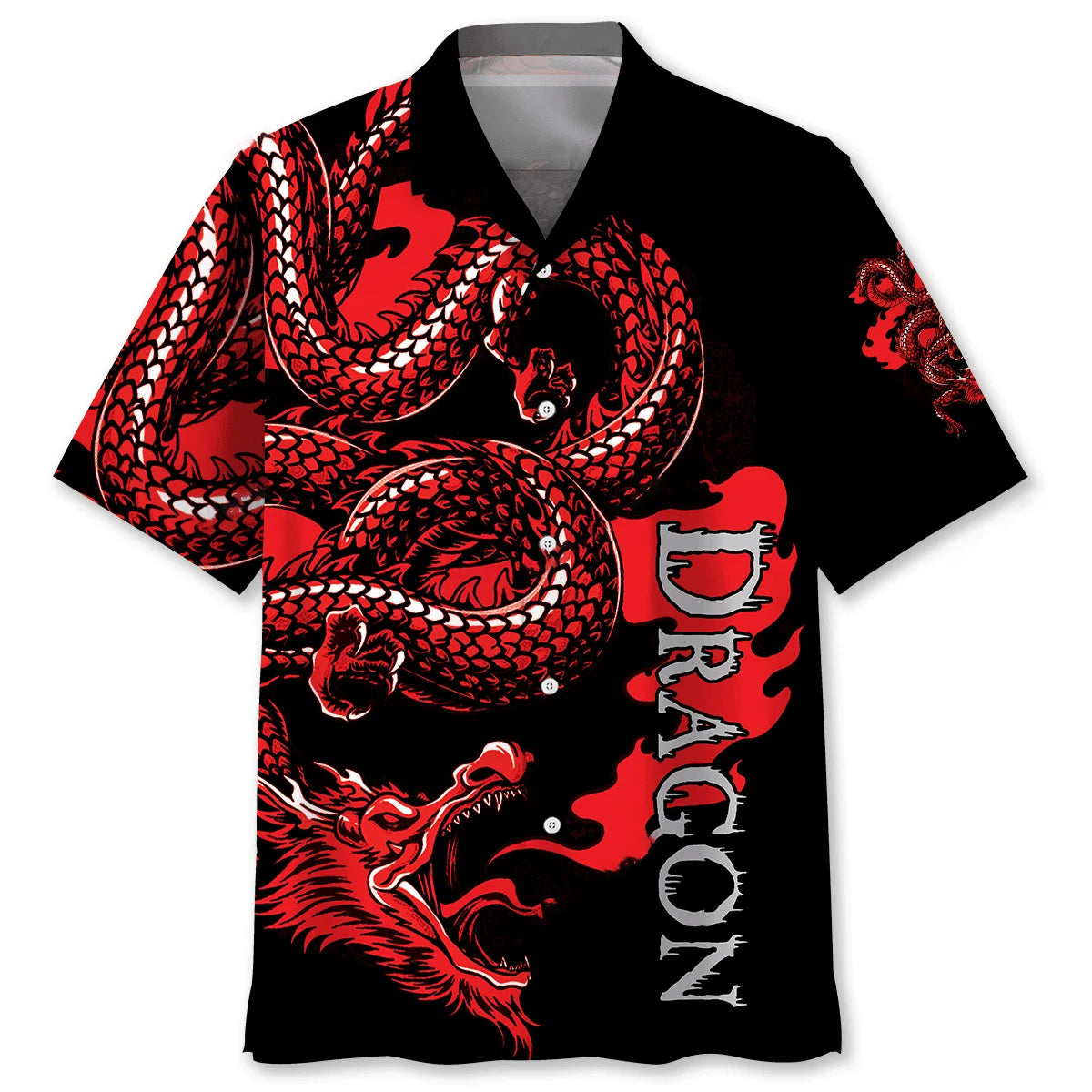 Red Chinese Dragon Hawaiian Shirt, custom shirt gift for men (view 2)