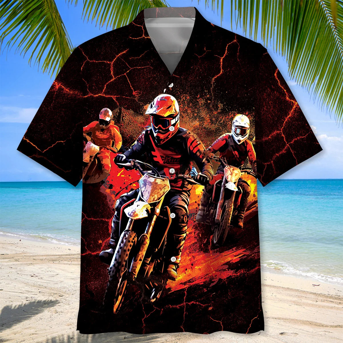 Red Dirt Bike Racing Hawaiian Shirt, custom shirt gift for men