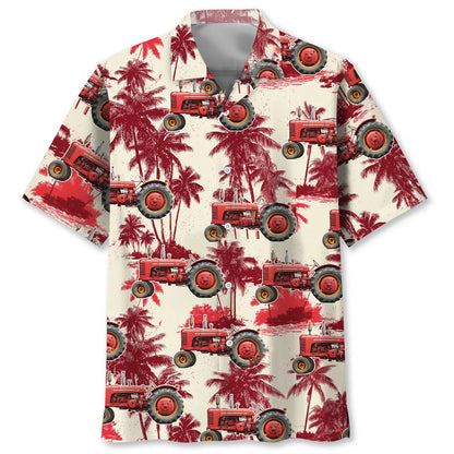 Red Palm Tractor Hawaiian Shirt, custom shirt gift for men (view 2)
