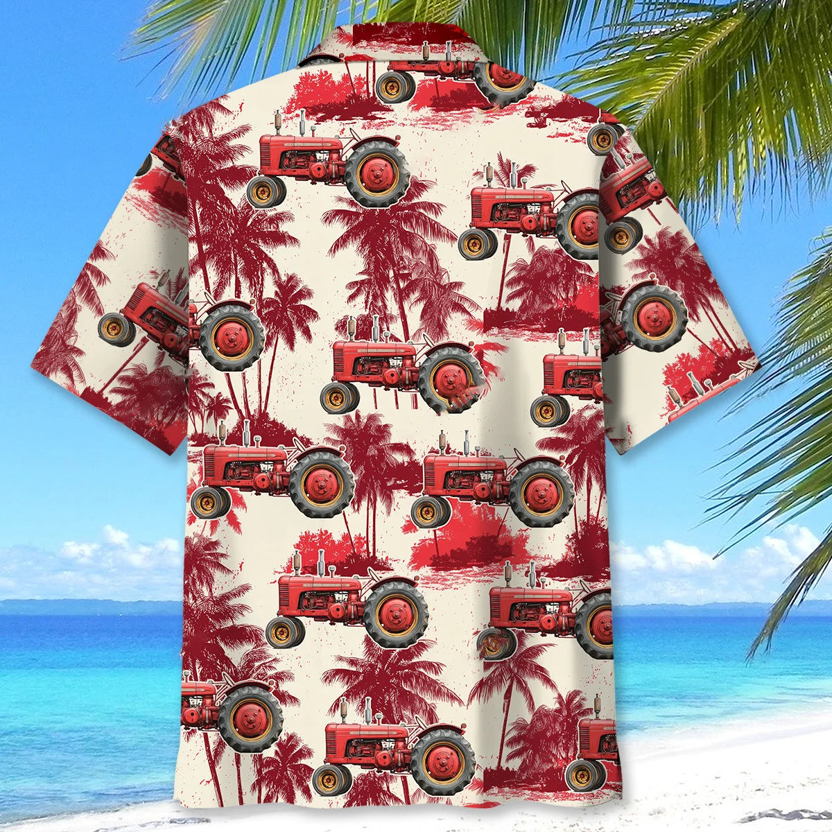 Red Palm Tractor Hawaiian Shirt, custom shirt gift for men (view 3)