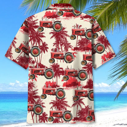 Red Palm Tractor Hawaiian Shirt, custom shirt gift for men (view 3)