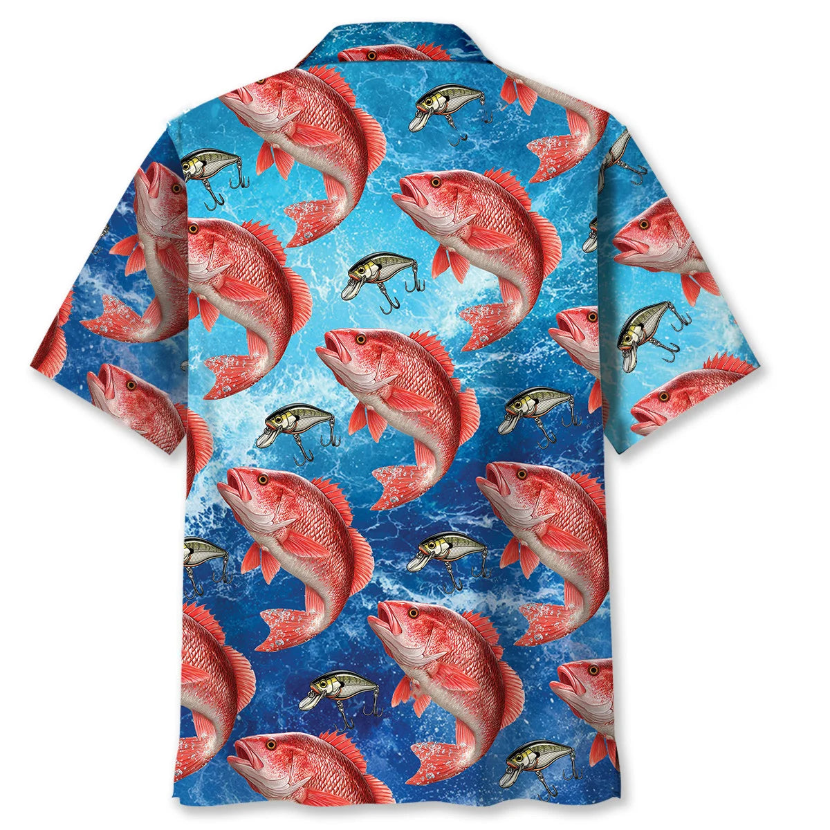 Red Snapper Fish Blue Hawaiian Shirt, custom shirt gift for men (view 3)