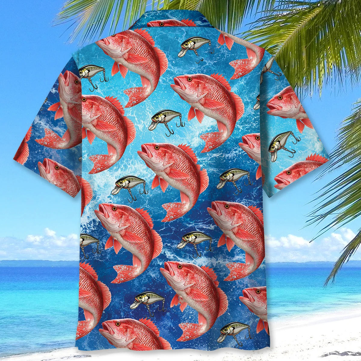Red Snapper Fish Blue Hawaiian Shirt, custom shirt gift for men (view 4)