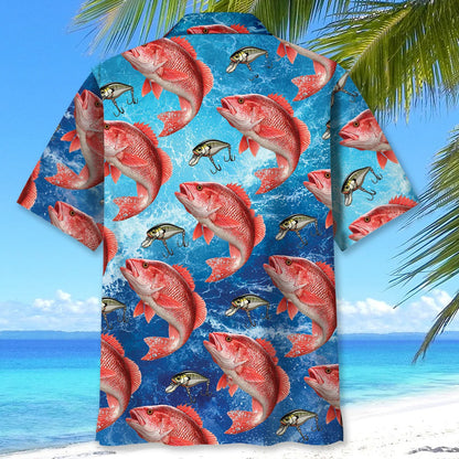 Red Snapper Fish Blue Hawaiian Shirt, custom shirt gift for men (view 4)