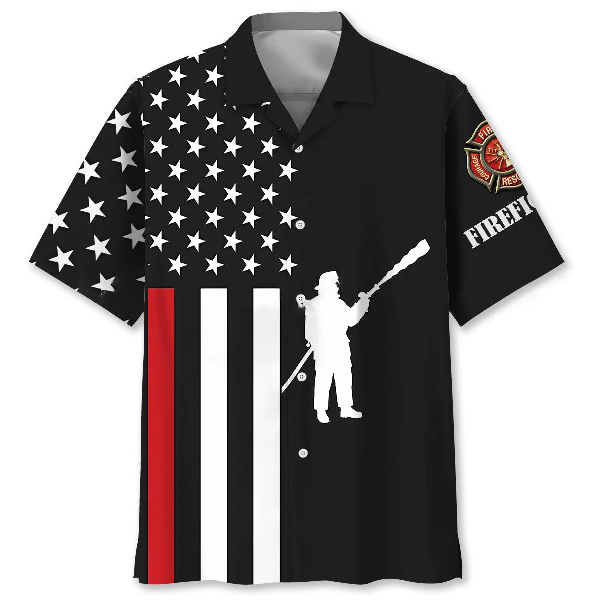 Red Thin American Flag Hawaiian Shirt, custom shirt gift for men