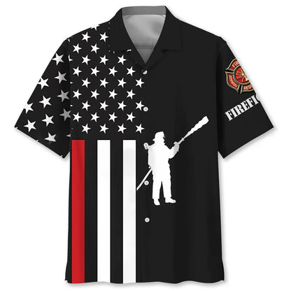 Red Thin American Flag Hawaiian Shirt, custom shirt gift for men