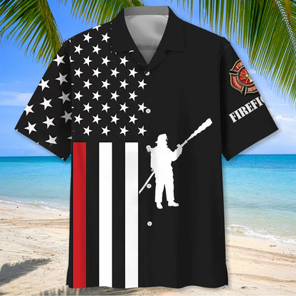 Red Thin American Flag Hawaiian Shirt, custom shirt gift for men (view 2)