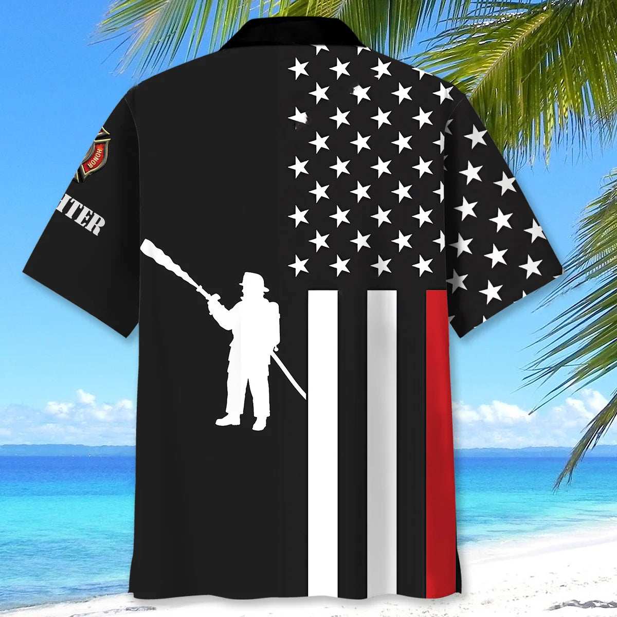 Red Thin American Flag Hawaiian Shirt, custom shirt gift for men (view 4)