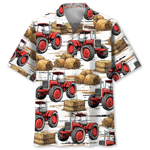 Red Tractor Haystack Hawaiian Shirt, custom shirt gift for men