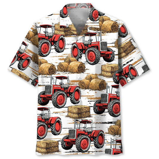 Red Tractor Haystack Hawaiian Shirt, custom shirt gift for men
