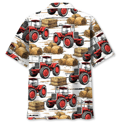 Red Tractor Haystack Hawaiian Shirt, custom shirt gift for men (view 2)