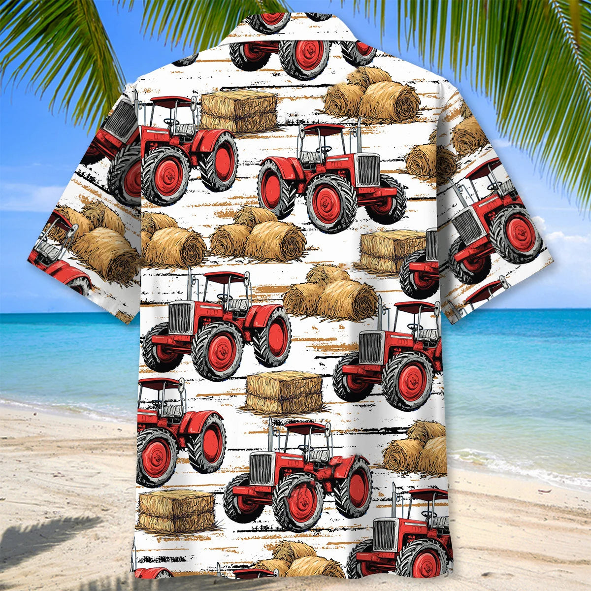Red Tractor Haystack Hawaiian Shirt, custom shirt gift for men (view 4)
