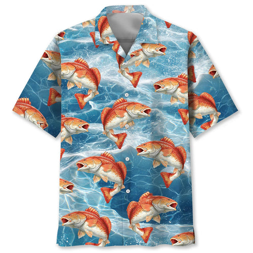 Redfish Blue Water Hawaiian Shirt, custom shirt gift for men