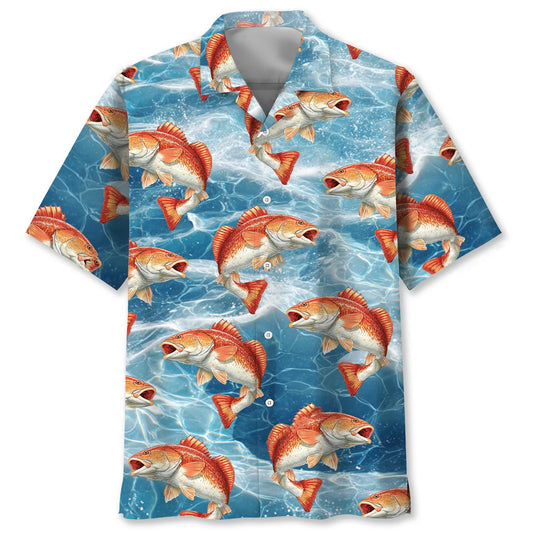 Redfish Blue Water Hawaiian Shirt, custom shirt gift for men