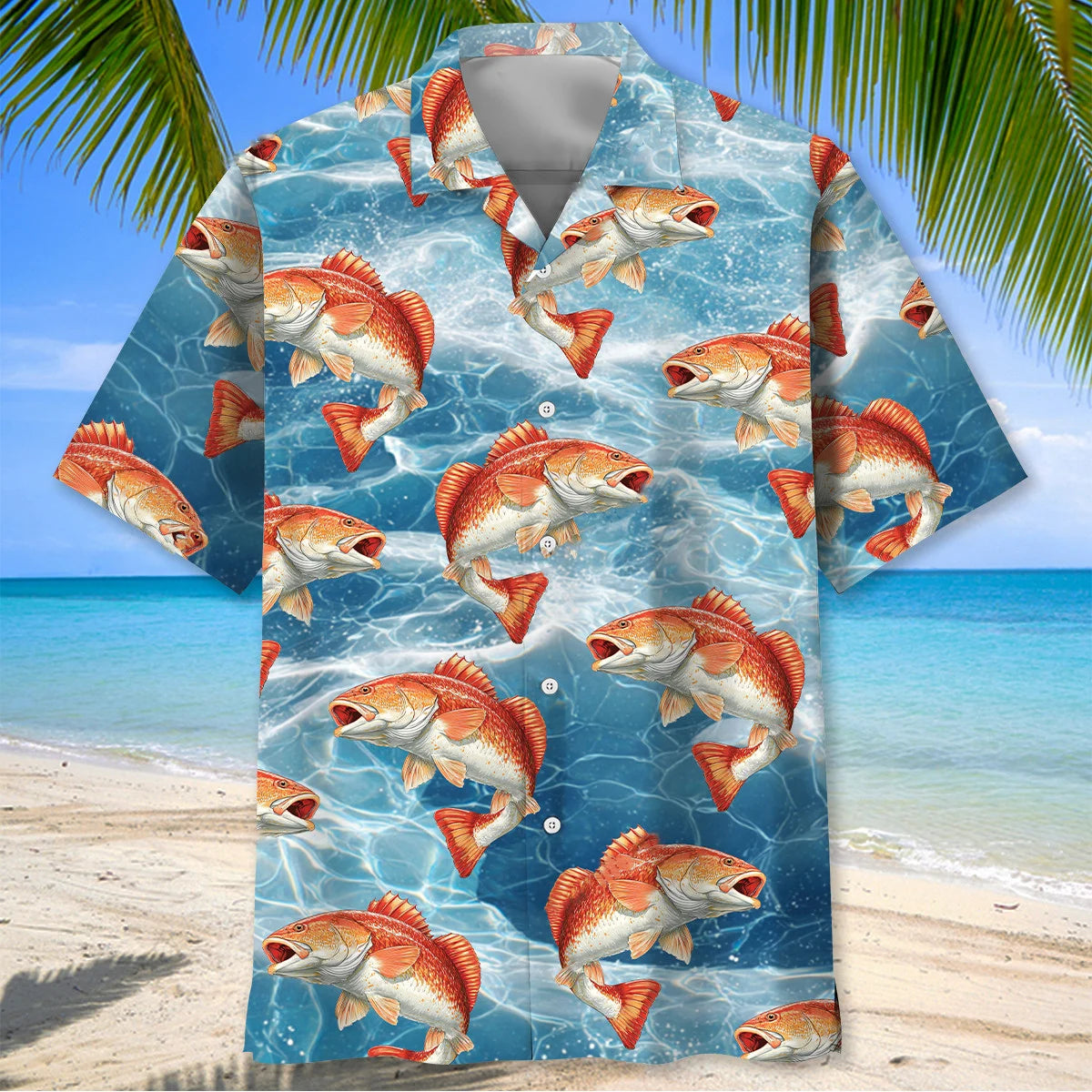Redfish Blue Water Hawaiian Shirt, custom shirt gift for men (view 2)