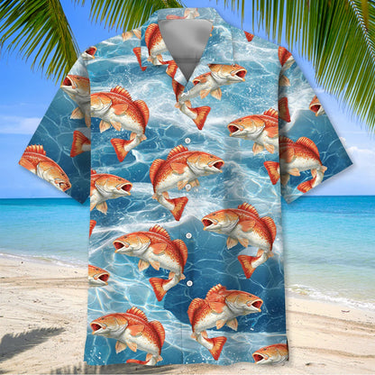 Redfish Blue Water Hawaiian Shirt, custom shirt gift for men (view 2)