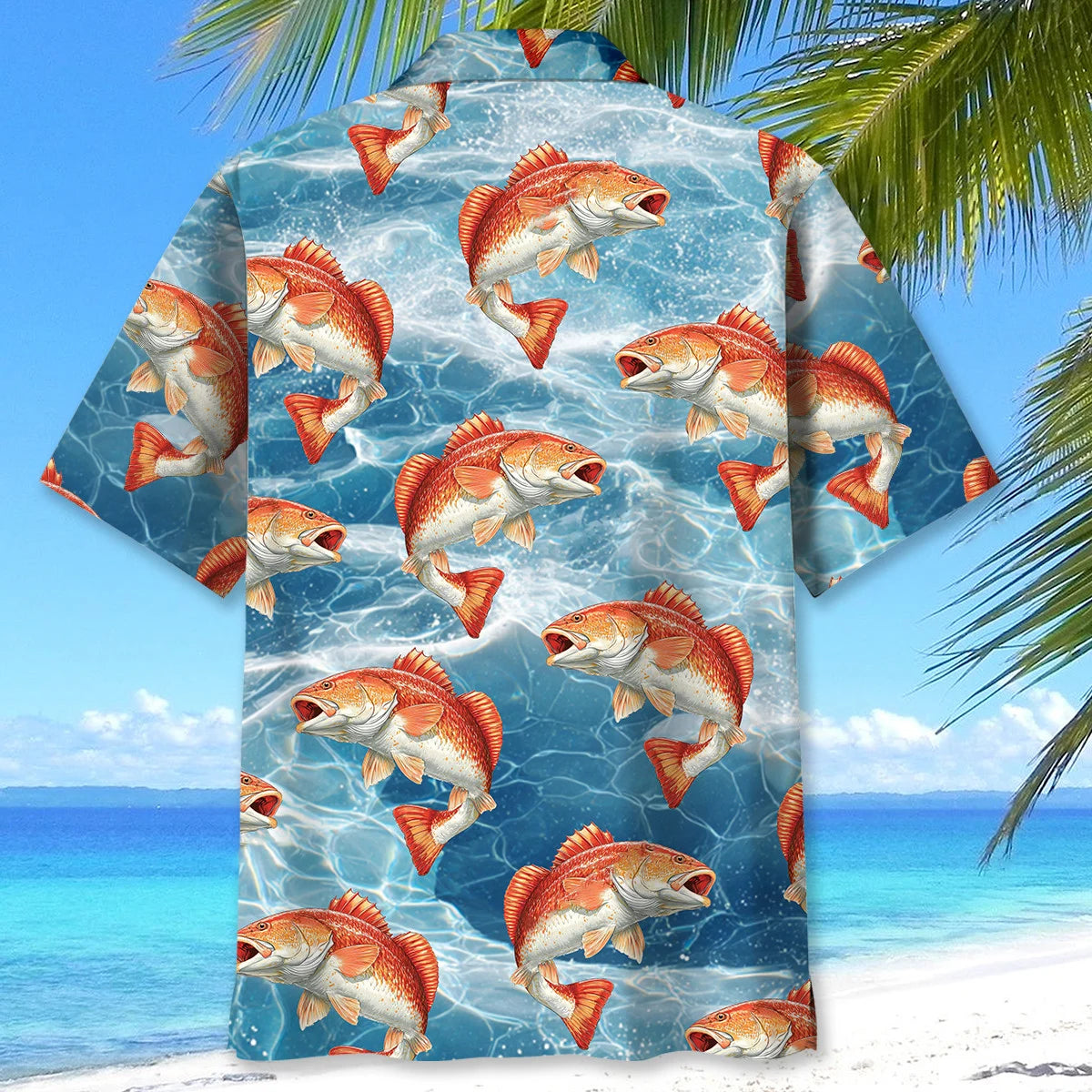 Redfish Blue Water Hawaiian Shirt, custom shirt gift for men (view 4)
