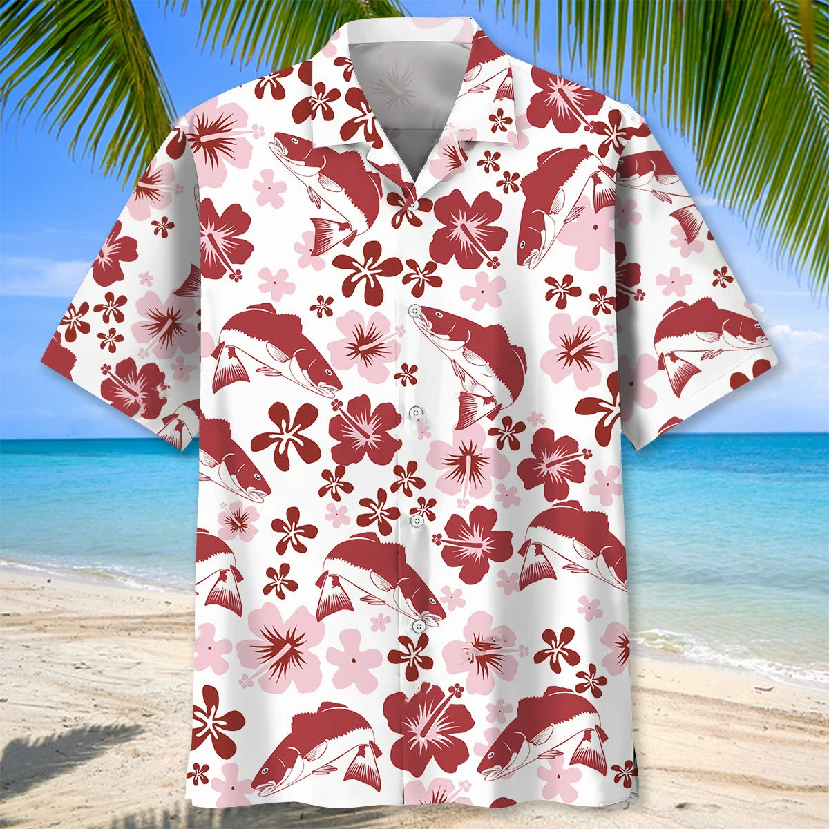 Redfish Hibiscus Hawaiian Shirt, custom shirt gift for men (view 3)