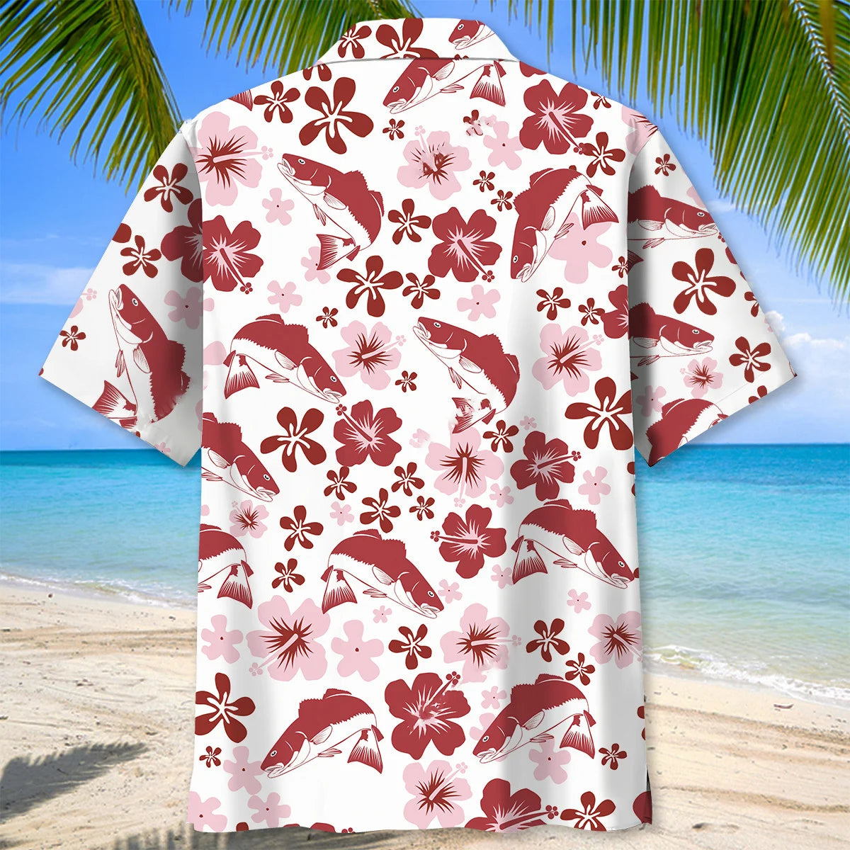 Redfish Hibiscus Hawaiian Shirt, custom shirt gift for men (view 4)
