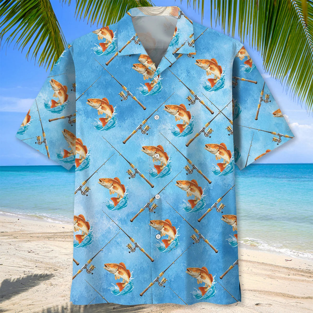 Redfish Watercolor Hawaiian Shirt, custom shirt gift for men (view 3)