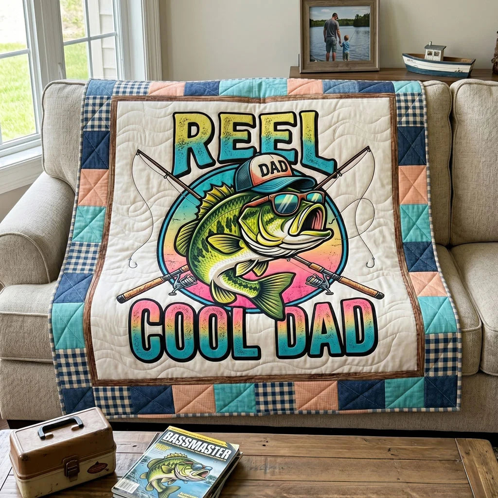 Reel Cool Dad Bass Fishing Quilt Blanket