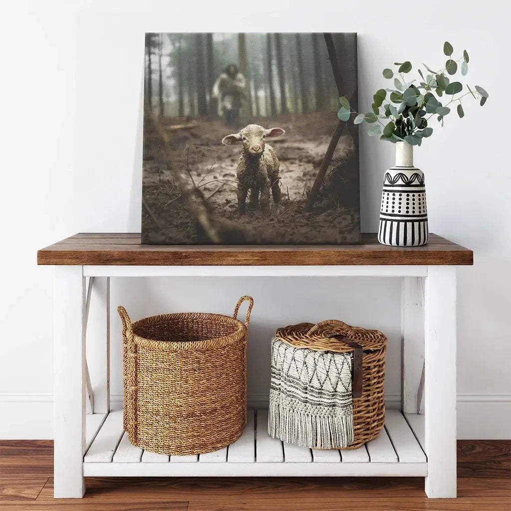 jesus with the sheep jesus running after lamb wall art canvas print (Landscape) (view 3)