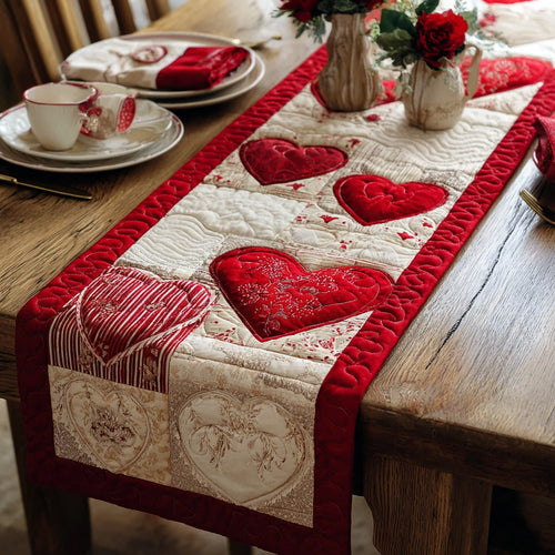 Regal Heart Blossom Quilted Table Runner