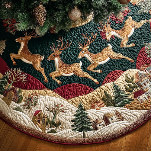 Reindeer Glow Christmas Quilted Tree Skirt