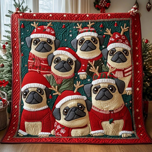 Reindeer Pugs Quilt Blanket