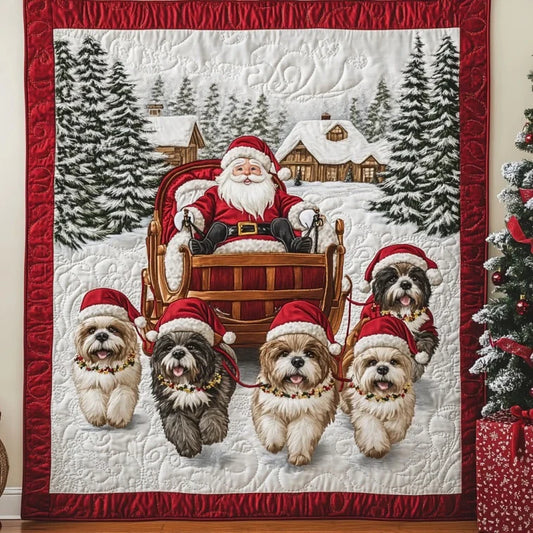 Reindeer Shih Tzu Quilt Blanket