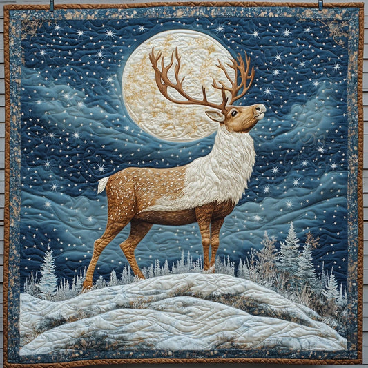 Reindeer Standing On A Snowy Hill Quilt Blanket