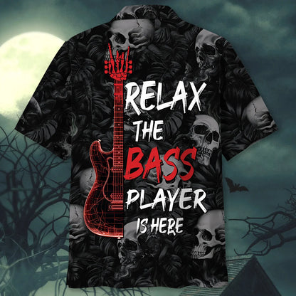 Relax the Bass Player is Here Skull Hawaiian Shirt, custom shirt gift for men (view 3)