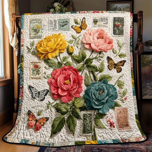Remembered Floral Stamps Quilt Blanket