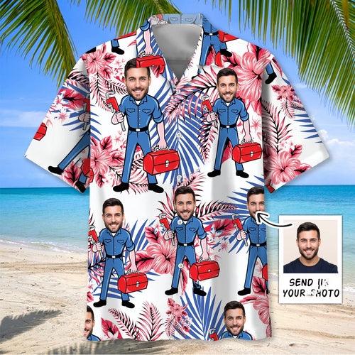 Repair Man Custom Face Hawaiian Shirt, custom shirt gift for men (view 2)