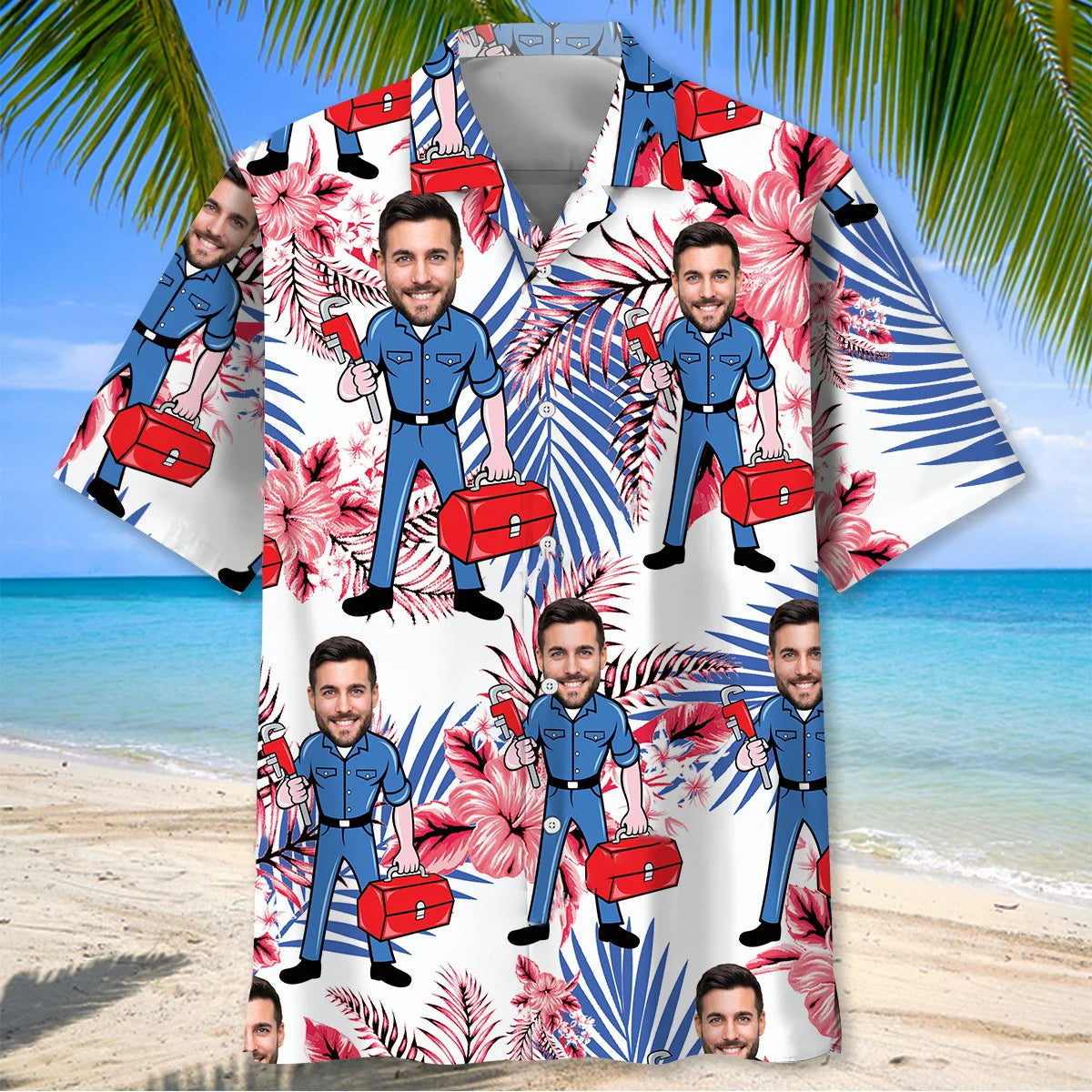 Repair Man Custom Face Hawaiian Shirt, custom shirt gift for men (view 3)
